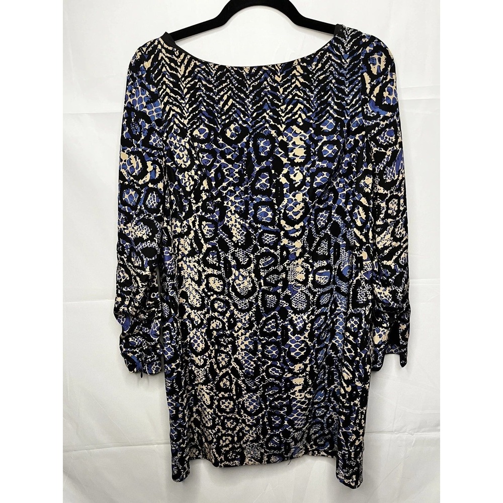 Tibi New York Shift Dress Womens 10 Blue Black Snake Silk Long Sleeve Luxe Party